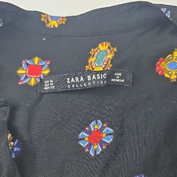 Zara -1824 Jewel Print Button Up Shirt Long Sleeve Black Multicolor Medium - Picture 3 of 8